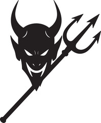 Fototapeta premium Devil Head and Trident Fierce Graphic Design, Silhouette Illustration, Dark Art, Evil Symbol, Hellish Imagery