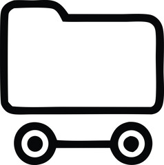 Simple illustration of a folder on wheels representing data transfer or mobile storage