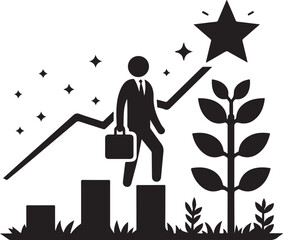 Businessman Climbing Growth Chart Reaching Star Success Goal