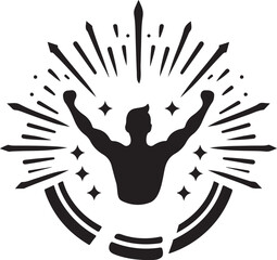 Triumphant Man Silhouette with Rays Success Achievement Victory Design