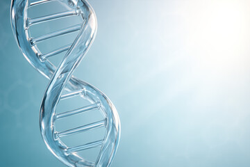 A transparent double helix DNA structure symbolizes innovation and progress reflecting advancement and complexity in scientific research and business strategy