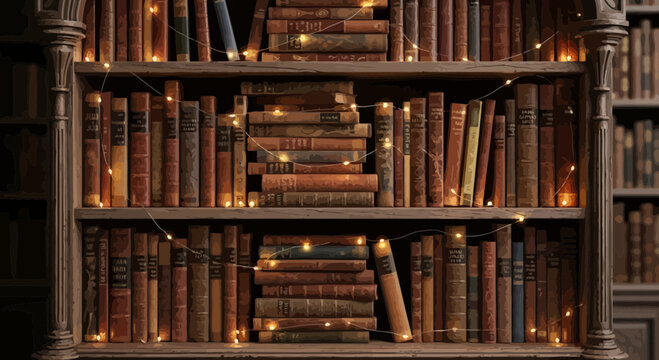 Warm and inviting view of bookshelves filled with books