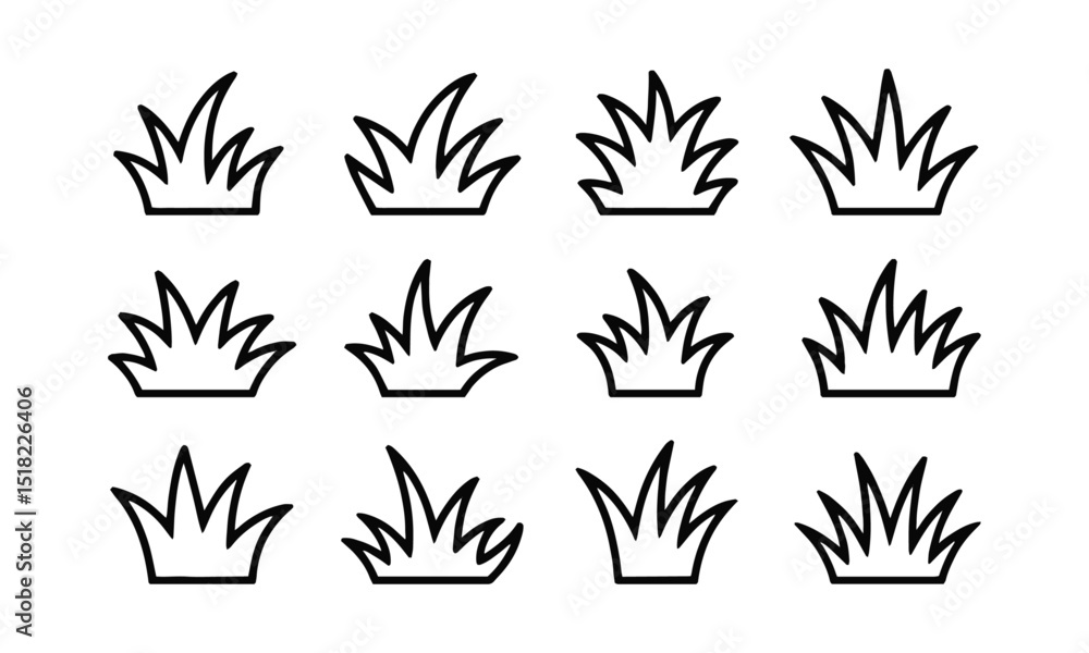 Poster vector illustration featuring a set of abstract grass tufts in a minimalist black line art style, ea