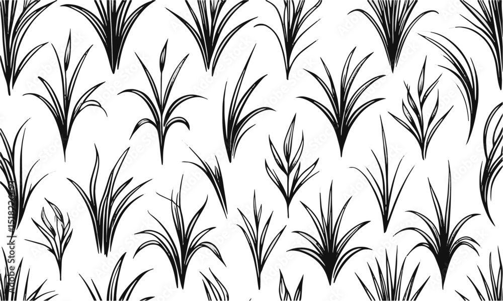 Poster vector illustration featuring a set of abstract grass tufts in a minimalist black line art style, ea