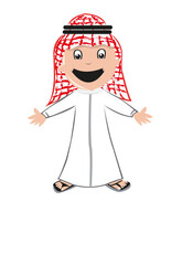 Happy Arabian Boy in Traditional Clothing Welcomes Concept