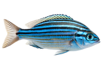 Fototapeta premium Striped Blue Fish Vibrant Marine Life Underwater Photography