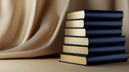 Elegant stack of gold and black books mockup, luxurious book presentation, premium book design