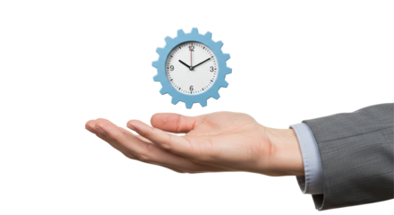 Isolated Hand Holding Clock Gear