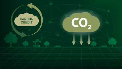 Fototapeta premium Carbon cycle CO2 reduction green environment ecological balance, Carbon credit concept.