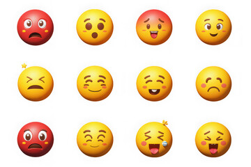 Twelve 3d emojis showing different emotions