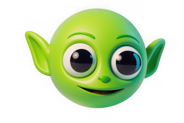 Cute green alien emoji character 3d render