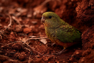 green night parrot in australian red dirt outback desert