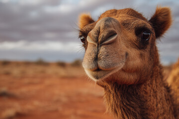 Obraz premium wild feral camel in australian red dirt outback desert