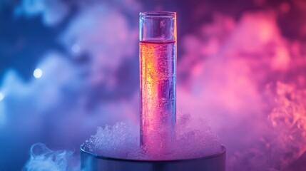 Test Tube in Dry Ice with Colored Lighting