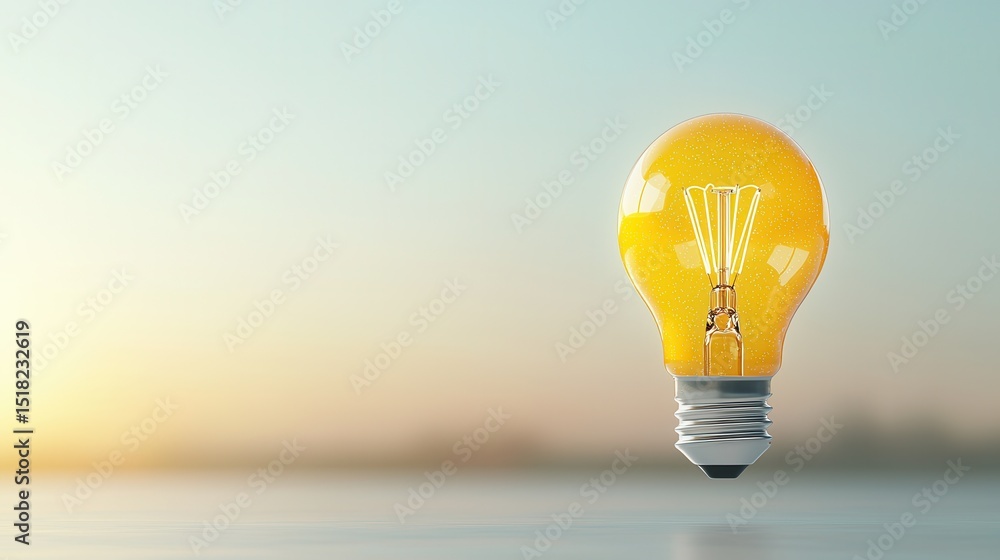 Poster a luminous yellow lightbulb appears to be floating in a soft dreamlike haze conveying a sense of and