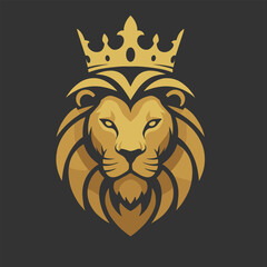 Royal king lion crown symbols. Elegant gold Leo animal logo. Premium luxury brand identity icon. Vector illustration