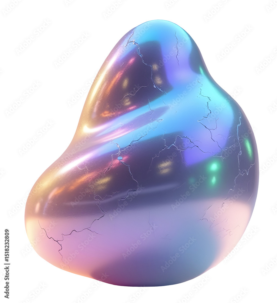 Poster iridescent abstract blob with smooth surface and colorful glowing reflections