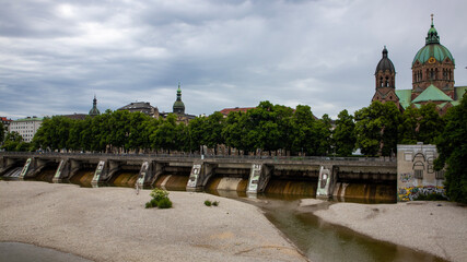 Munich Landscape View of a River with Trees and Buildings