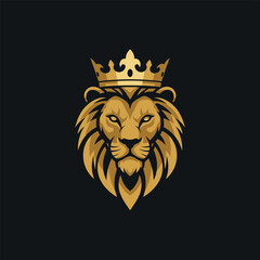 Obraz premium Royal king lion crown symbols. Elegant gold Leo animal logo. Premium luxury brand identity icon. Vector illustration