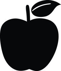 Simple black silhouette of an apple with a leaf