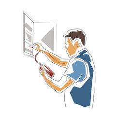 Measuring electricity, electrician at work. Isolated vector illustration. Craftsman service, repairman