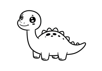 Fototapeta premium Chibi dinosaur drawing. It is a black and white outline image of a cute, friendly chibi dinosaur, resembling a baby Brachiosaurus or sauropod. Vector sketch line art draw.