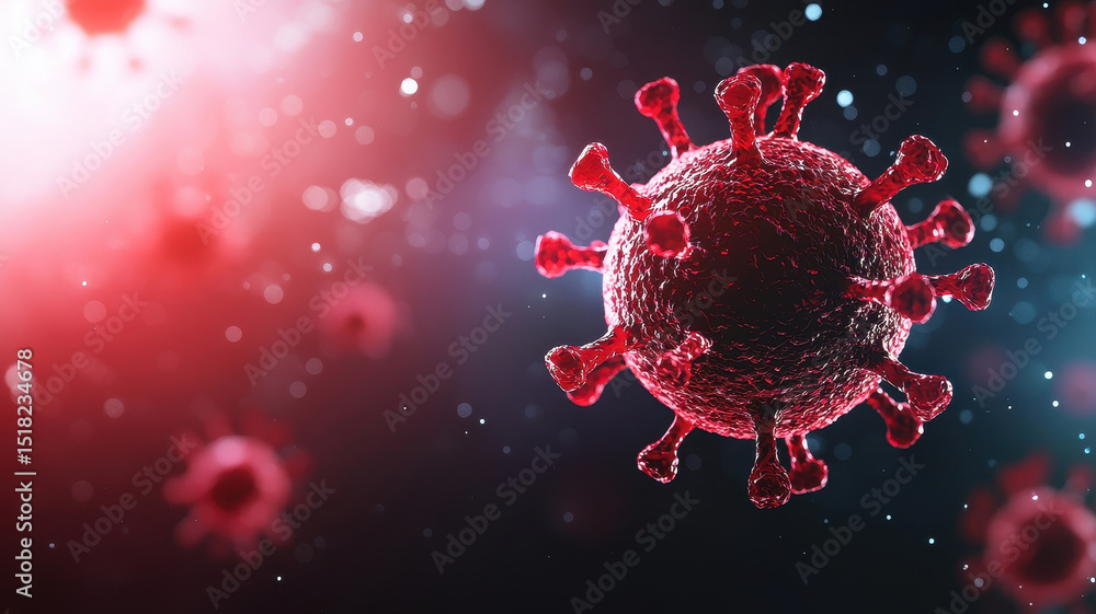 Wall mural detailed representation of virus with glowing particles, showcasing intricate structures and vibrant