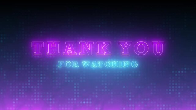 Thanks For Watching. Thank You Background. 4k Thank You Motion Graphics with Purple and blue neon colors 