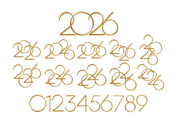 Stylish Golden Numerals Design for 2026 and Digits, Vector Illustration Background, Featuring Flowing Lines and a Contemporary Modern Typeface, Creative Typography Art Composition
