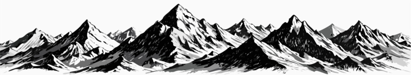 Black and White Mountain Range Illustration