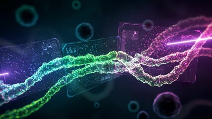 Abstract DNA strand with digital interface for futuristic healthcare innovation - Powered by Adobe