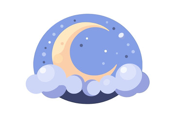 Cute Crescent Moon and Clouds Illustration for Kids - Night Sky with Stars Design - Dreamy Vector Graphic for Childrens Projects