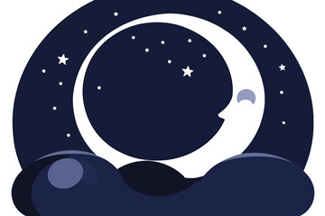 Naklejka premium Cute Crescent Moon and Stars Illustration-Dreamy Night Sky Art-Whimsical Celestial Design-Nursery Decor Inspiration-Good Night Illustration