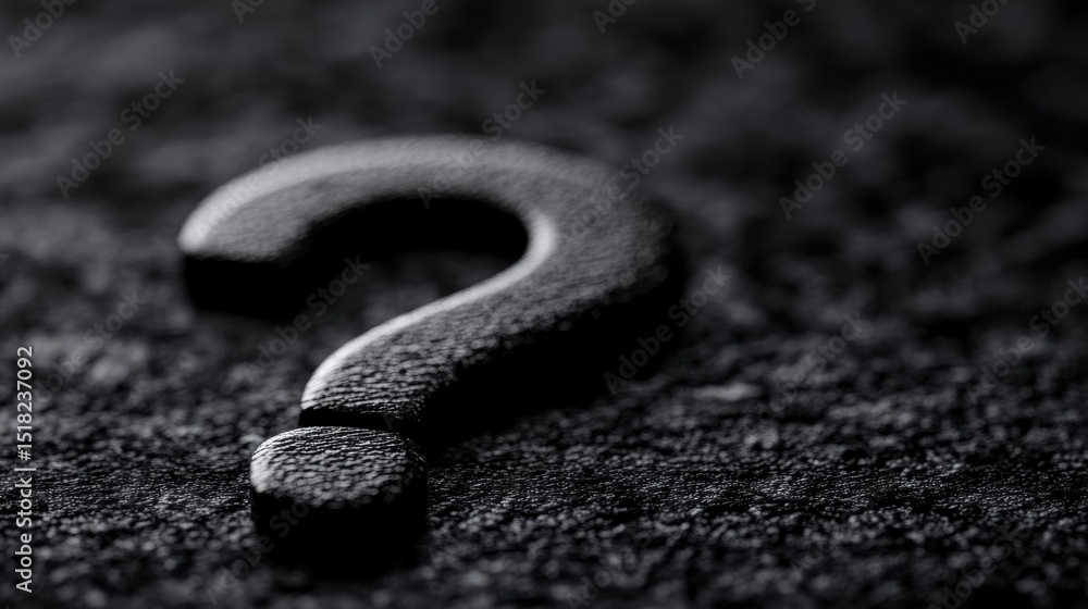 Poster black question mark symbol on textured surface with soft lighting