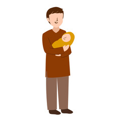 Father Holding Newborn Baby Illustration