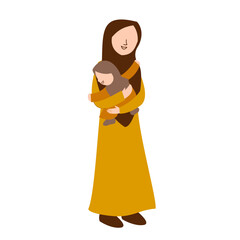 Muslim Mother Holding Child, Vector Illustration