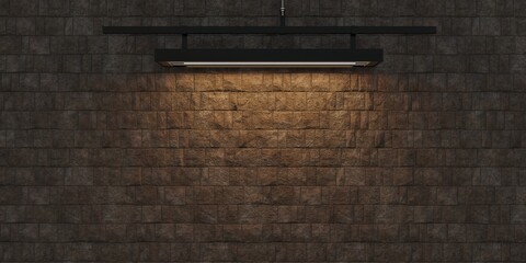 Brick wall background, wall with ceiling lights, 3D illustration