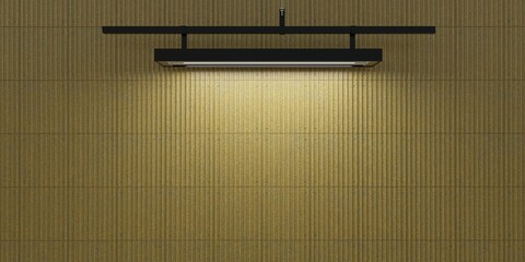 Brick wall background, wall with ceiling lights, 3D illustration