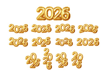 Naklejka premium Golden 2026 Balloons Set Vector Illustration, Isolated Collection of Bright Shiny Numbers, Festive New Year Decor, Vibrant and Eye Catching Design Perfect for Celebratory Background.