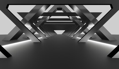 corridor, triangle, light pipe, neon light, tunnel, technology,3D illustration