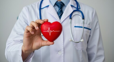 Healthcare professional holding heart model medical office image bright environment close-up view health awareness and care