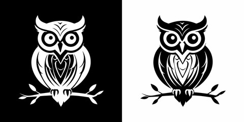 Owl Silhouette Vector Illustration in Black and White
