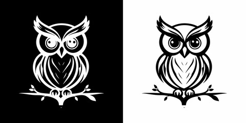 Owl Silhouette Vector Illustration in Black and White