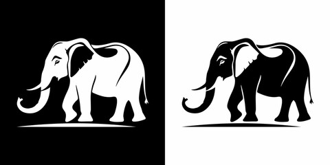 Elephant Silhouette Vector Illustration in Black and White