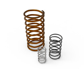 3D visualization of metal springs, for unfastening and compression on a transparent background, pdf.