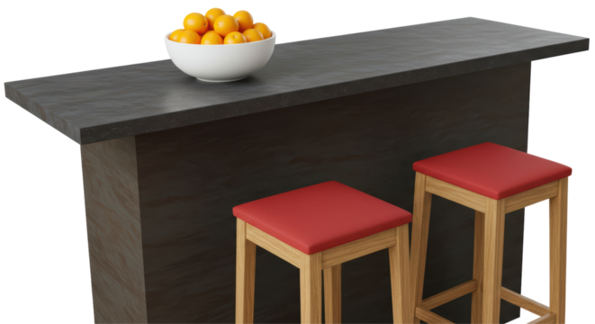 Isolated Kitchen Counter with Stools and Oranges