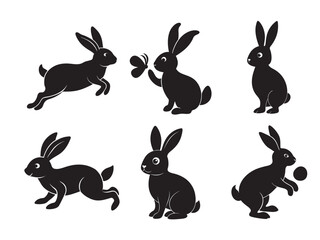 vector set of rabbits silhouette 
