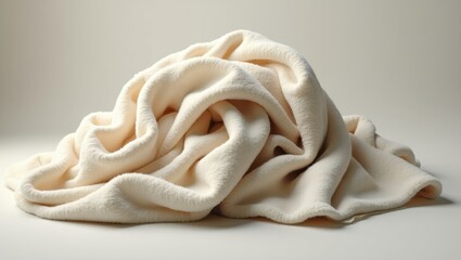 Soft Cream Colored Fleece Blanket Cozy Warm Throw Luxurious Texture Draped Fabric
