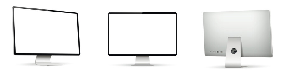 Computer white screen mockup different angles views