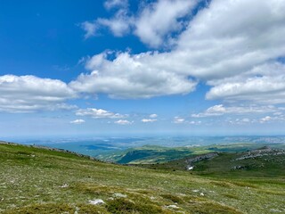 beautiful spring mountain landscape with blue sky